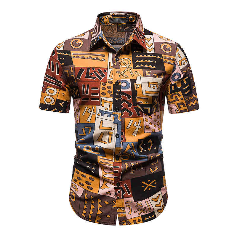 Print Shirts Men Beach Casual Holiday Hawaiian Shirt Mens African Dashiki Ethnic Oversized Short Sleeve Camisas Cosy Streetwear 210524