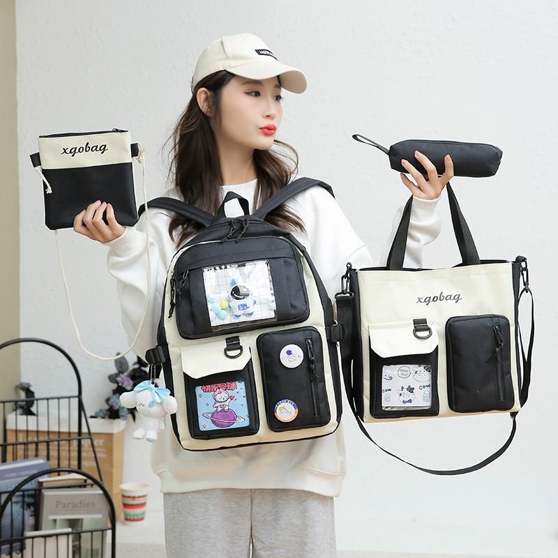 School Bags 4pcs Set Bag For Girls Large Capacity Backpacks With Many Pockets Bookbags Kawaii Women Backpack Nylon Contrast Color
School Bags 4pcs Set Bag For Girls Large Capacity Backpacks With Many Pockets Bookbags Kawaii Women Backpack Nylon Contrast Color