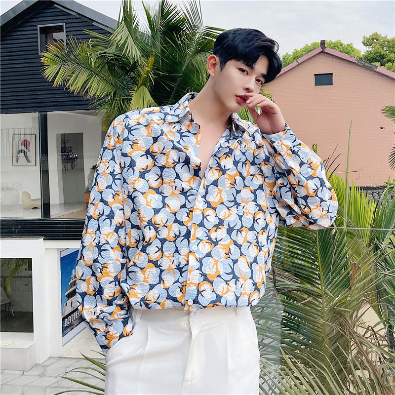 IEFB Korean Trend Embossed Fabric Loose Print Vintage Logn Sleeve Shirt Men's Casual Sunscreen Tops Loose Big Size Cloth 9Y7397 210524