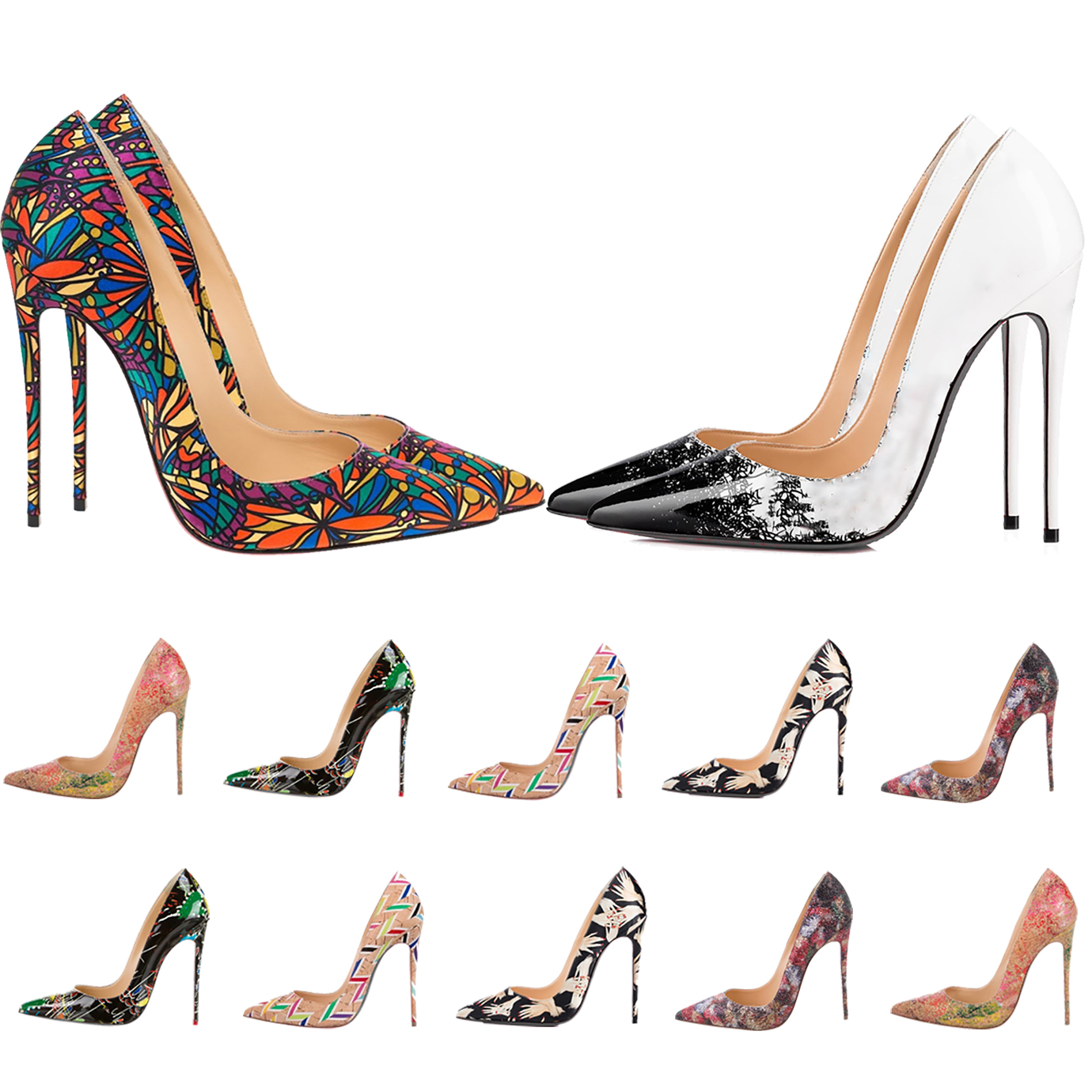 Women Red Bottom High Heels Pointed Toes Luxurys Designers Shoes Genuine Leather Pumps Lady Wedding Sandals Flower Print, #1428
Women Red Bottom High Heels Pointed Toes Luxurys Designers Shoes Genuine Leather Pumps Lady Wedding Sandals Flower Print, #1428