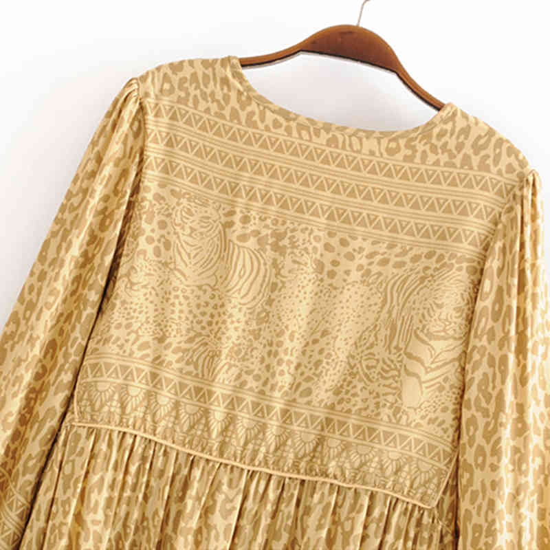 beauty Fashion Boho Style Leopard Print Maxi Dress Women Holiday Chic Tie Tassel Loose Dresses Female Beachwear 210514