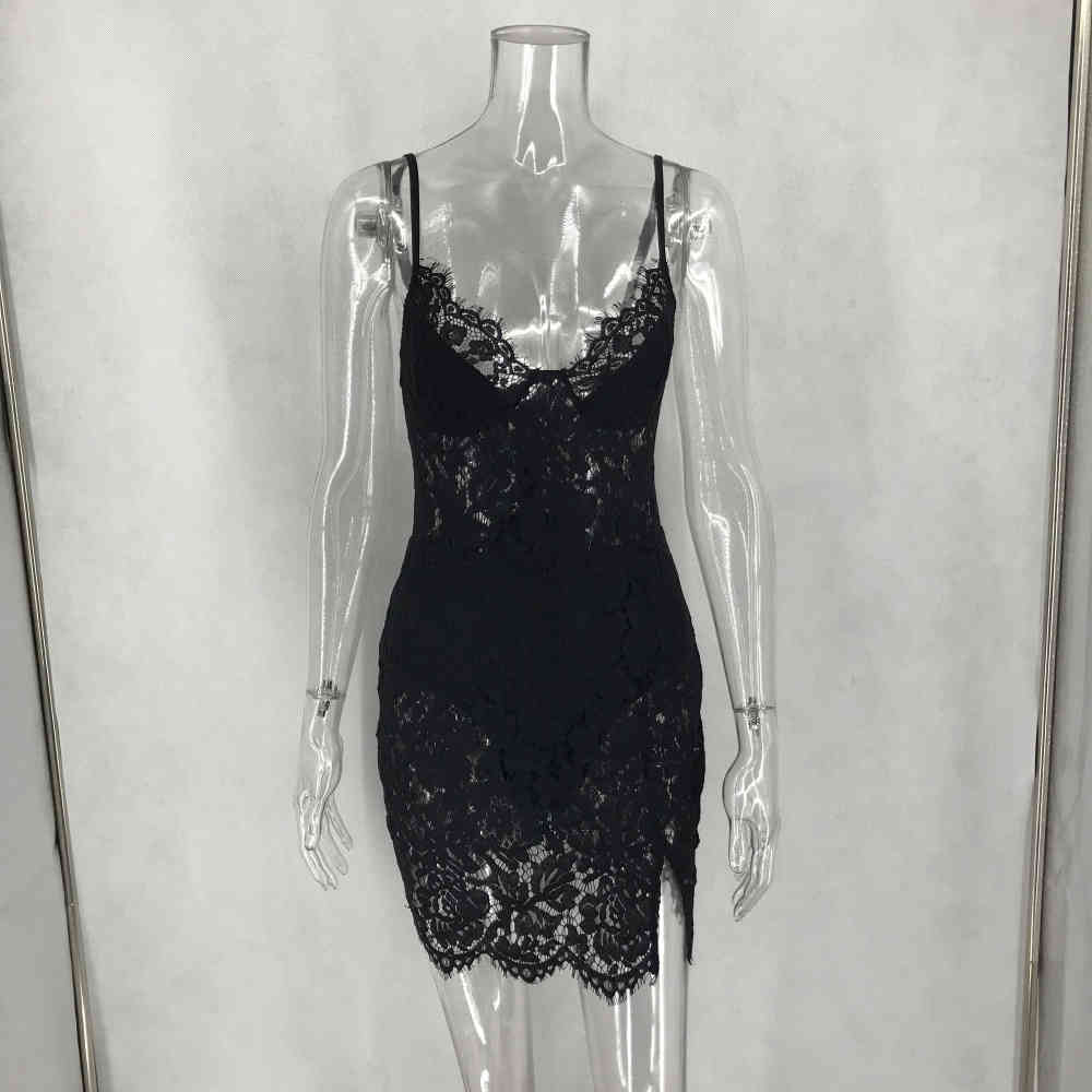 Sexy Black Lace Summer Dress women Backless Strap perspective Dress elegant vintage Night club Party dresses Vestido clothes New 210409