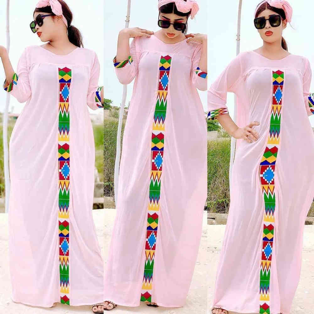2 Pieces Set Boho Loose Solid Three Quarter Sleeve Long Maxi African Dresses For Women Kaftan Dubai Abaya Hijab Muslim Dress 210408