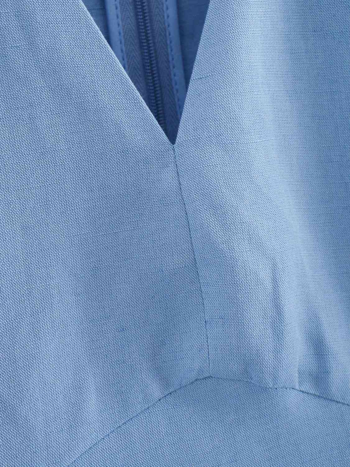 Solid Color Casual Puff Sleeve V-neck Midi Women's Dress Simple Style and Calf Leisure Vacation Chic Female Dresses 210507