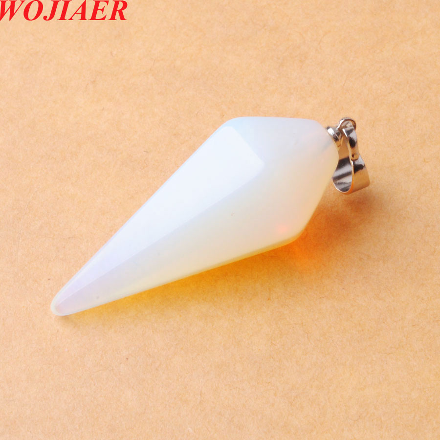 WOJIAER Hexagonal Pyramid Pendant Necklace Natural White Opal Gem Stone Reiki Chakra Dangle Beads Jewelry Z9096