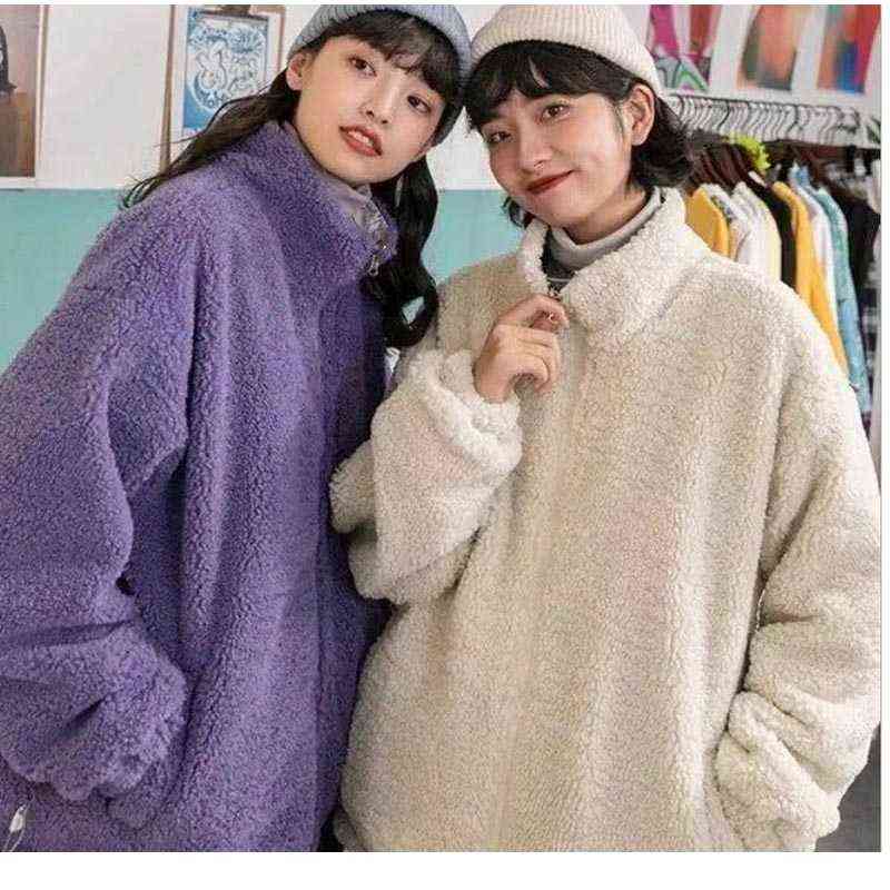 Varsity Jacket Women's Baseball Bomber Jackets Coat Campus Street Patchwork Double Sided Can Lambswool Women Coats Wear tops 211120