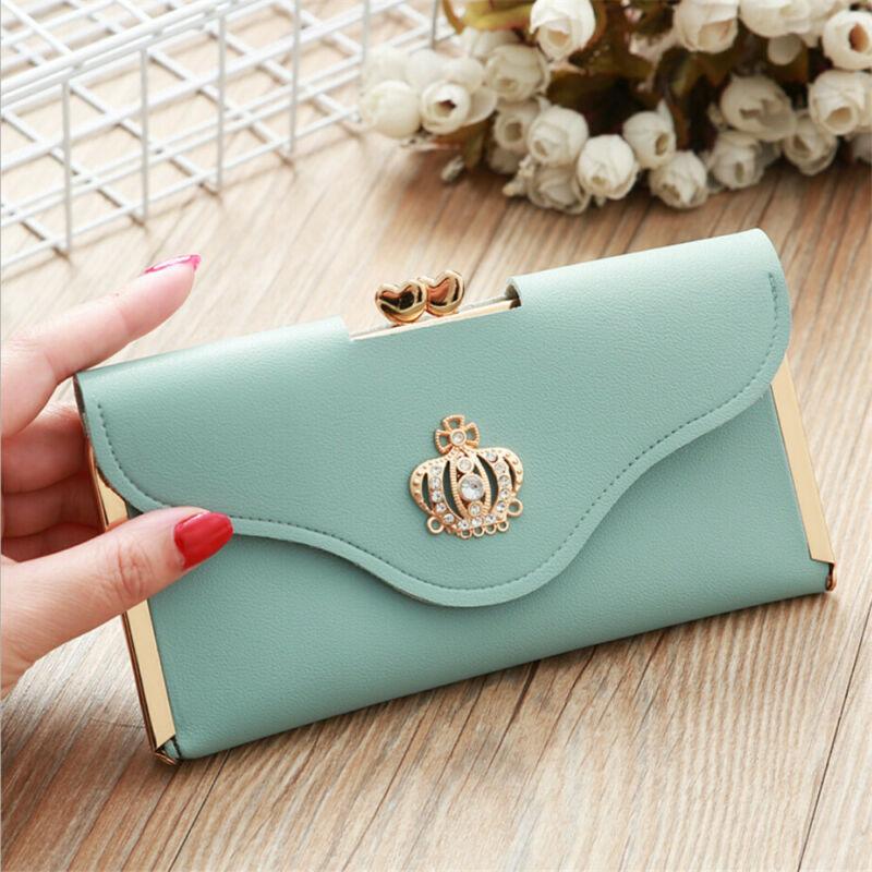 Womens Wallet Ladies Crystal Diamond Crown Decorated Long Card Holder Clutch Bag Case Female Retro Leather Purse Handbag Wallets1
