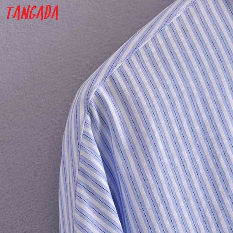Women Blue Striped Boyfriend Style Shirt Turn Down Collar Long Sleeve Chic Female Casual Tops Blusas 3H196 210416