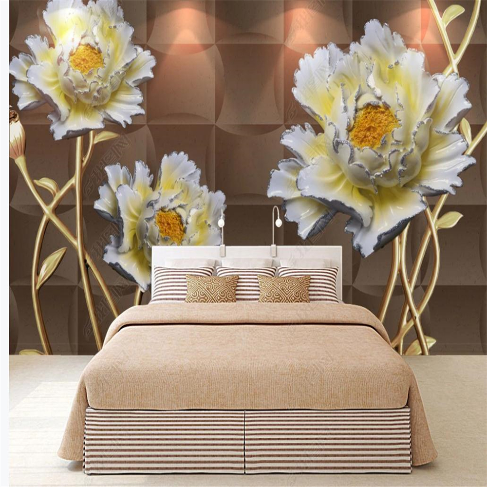 3D three-dimensional simple and elegant peony flower wallpapers embossed background wall decorative painting