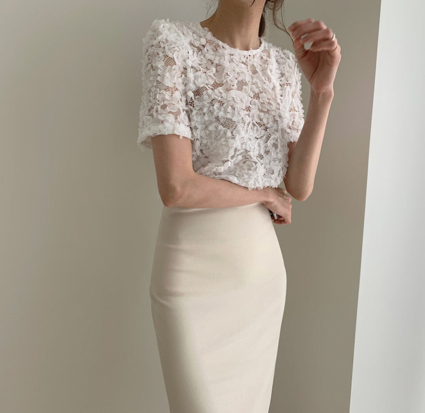 Stylish Chic Gentle Light Sexy Lace Petals Summer Short Sleeves Femme Pullovers All Match Blouses Streetwear Tops 210421