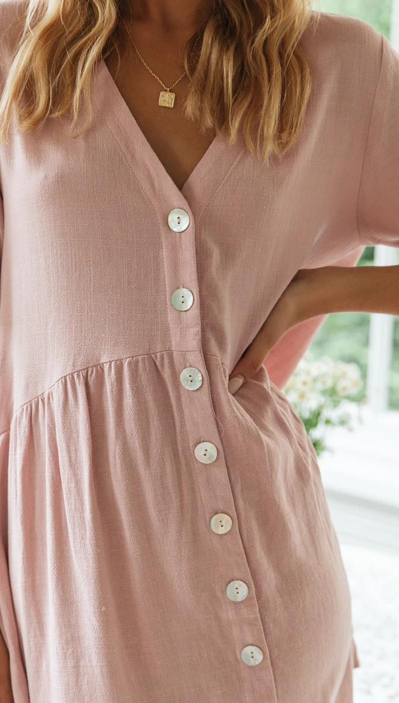 Bikini Cover-ups Sexy V-neck Short Sleeve Button Front Open Summer Beach Dress Tunic Women Beachwear Swimsuit Cover Up A779 210420