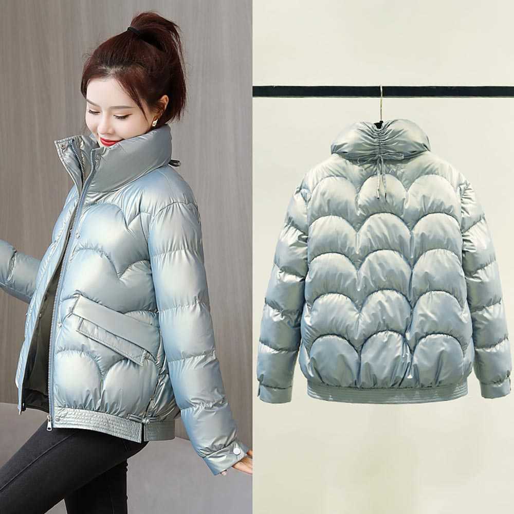 Winter Shiny Cotton Padded Short Parkas: Warm, Elegant Jacket For Women