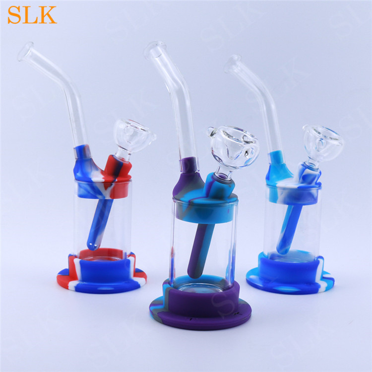 

8.5'' glass bong Hookah thick glass water pipes non fading colorful silicone bongs shisha dabs rig smoking bubbler tobacco smoke filter 420