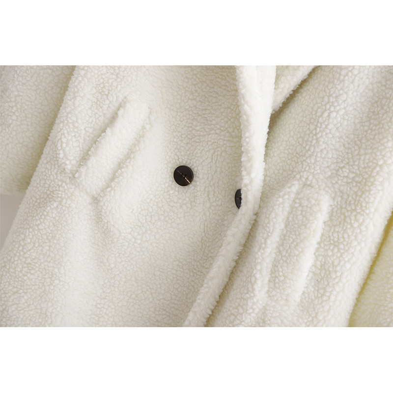 Evfer Women Fashion Teddy Cashmere White Loose Outwear Female Elegant Double Breasted Winter Warm Long Coats Ladies Thick Jacket 210421