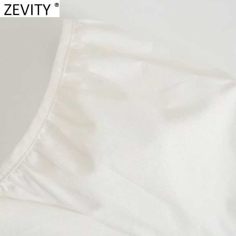 Zevity Women Sweet Lace Stitch Big Turn Down Collar Casual Smock Blouse Female Short Sleeve Poplin Shirt Chic Blusas Tops LS9261 210603