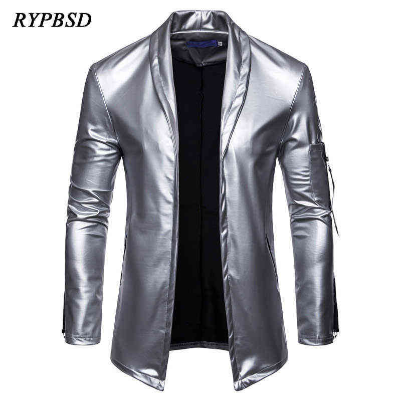 Fashion Mens Leather Jacket Long Sleeve PU Faux Leather Jacket Solid Color Turn Down Collar Cardigan Jacket Men M-XXXL 211111