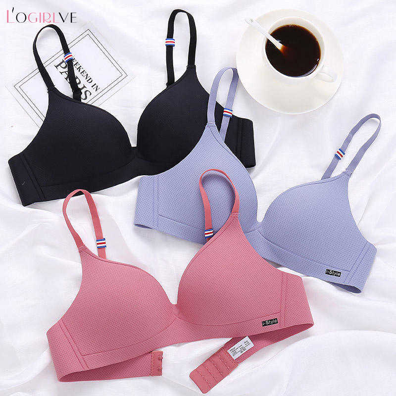 Logirlve Seamless Bra Women Brassiere Bralette Sexy Breathable Female Solid Color Lingerie Wireless Bras for Girl AB Small Cup 210728