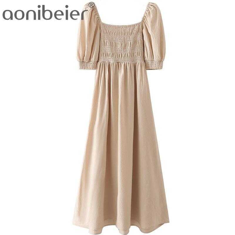 Summer Short Puff Sleeve Square Collar Women Casual Long Dress Elegant Shirred Body High Waist Swing Female Midi 210604, As shown
Summer Short Puff Sleeve Square Collar Women Casual Long Dress Elegant Shirred Body High Waist Swing Female Midi 210604, As shown