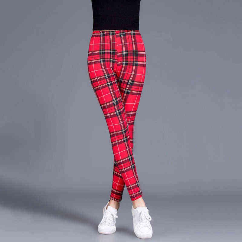 BornToGirl Autumn Winter Vintage Casual Legging Pants For Women High Waist Black White Blue Red Brown Khaki Plaid Leggings femme 211204