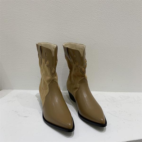 Boots Women's Autumn Pointe Shoes Clogs Platform Boots-Women Med Rubber Leather Mid-Calf Pointy Ladies Mid Calf Summer