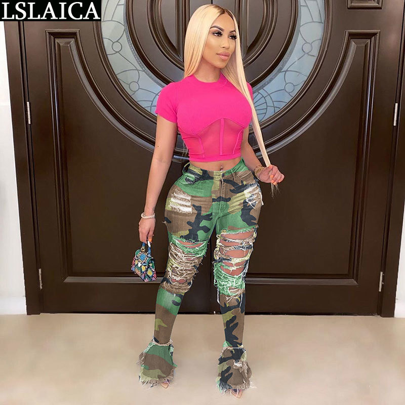 Jeans For Women Casual Hole Whitening Fashion Elegant Long Pants Zipper Tassel Flare Streetwear Denim Pant Trousers 210515