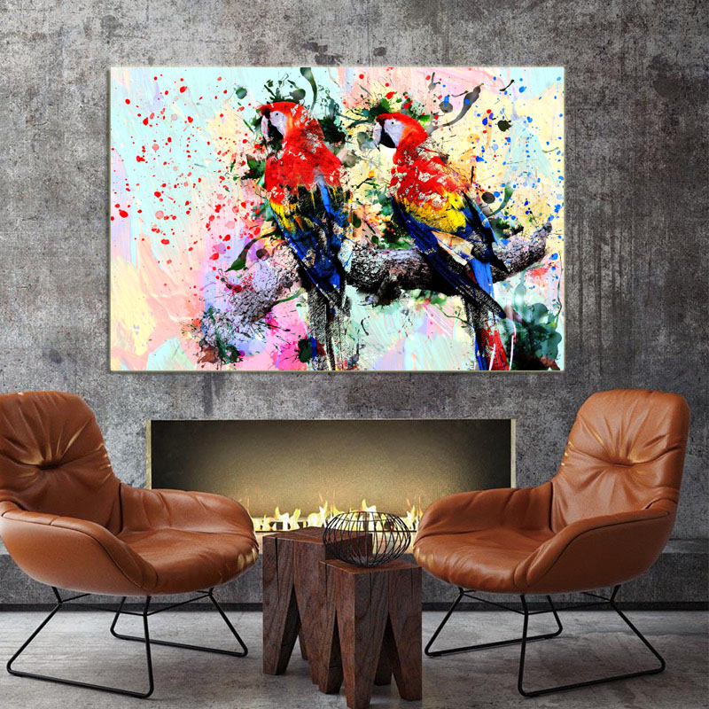 Large Size Watercolor Animal Poster Canvas Painting Wall Art Abstract Parrot Picture HD Print For Living Room Home Decor