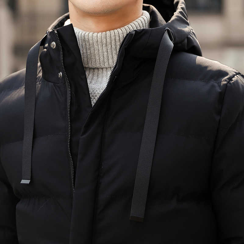 Men Jacket Casual Fashion Mid-Length Trendy Jacket Warm and Windproof High-Value Motorcycle Hooded Cotton-Padded Jacket 211014