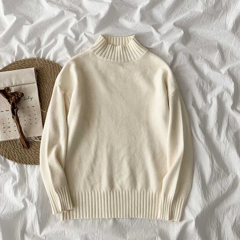 Women Casual Sweater Spring Autumn Half-high Collar Long-sleeved Solid Knitted Top Woman Pullover Sweaters 211018