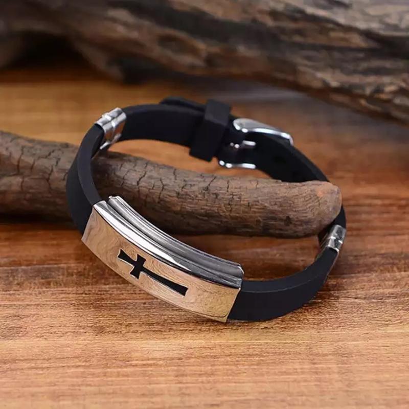 Charm Bracelets Men Fashion Silver Cross Stainless Steel Black Rubber Bracelet Bangle Wristband Perfect Gift For Your Lover Friend
Charm Bracelets Men Fashion Silver Cross Stainless Steel Black Rubber Bracelet Bangle Wristband Perfect Gift For Your Lover Friend