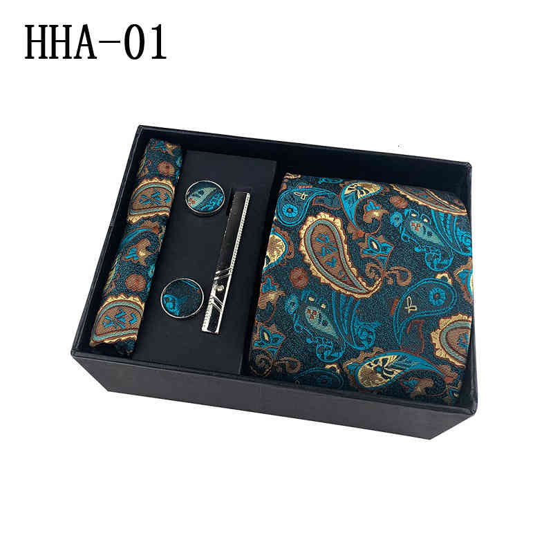 Necktie Scarf Corbata 2021 Paisley Men's Tie Square Cuff Clip Gift Box Set Business Leisure Black