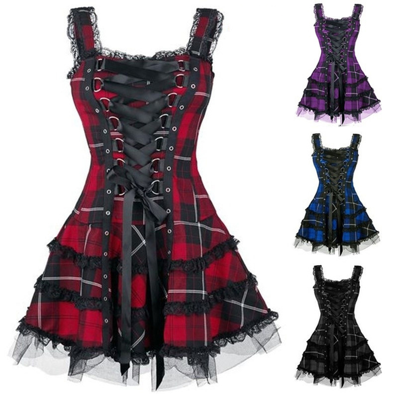 2021dress women classic frill lace dresses sleeveless plaid vintage gothic mini dresses ball gowns cosplay costume plus size dress, Black;gray
2021dress women classic frill lace dresses sleeveless plaid vintage gothic mini dresses ball gowns cosplay costume plus size dress, Black;gray