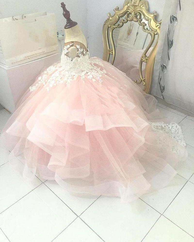 Girl's Dresses Pink Lace 2022 Flower Girl Sheer Neck Tiers Ball Gown Little Wedding Communion Pageant Gowns, Red;yellow
Girl's Dresses Pink Lace 2022 Flower Girl Sheer Neck Tiers Ball Gown Little Wedding Communion Pageant Gowns, Red;yellow