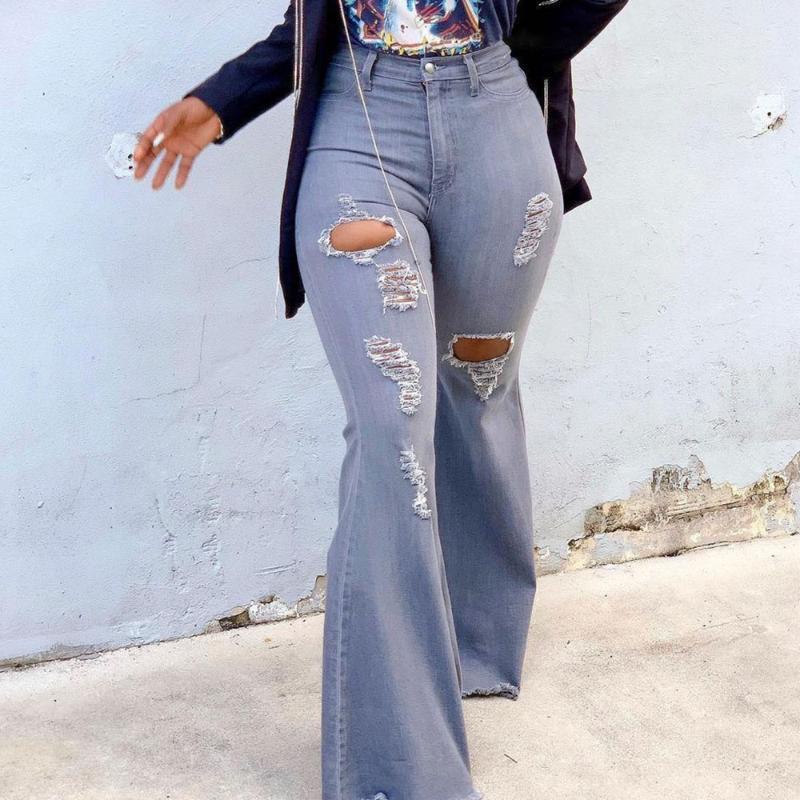 Women High Wasited Jeans Bell Bottom Sexy Ripped Hole Plus Size Fashion Ladies Streetwear Pants Distressed Flare Female Women, Gray
Women High Wasited Jeans Bell Bottom Sexy Ripped Hole Plus Size Fashion Ladies Streetwear Pants Distressed Flare Female Women, Gray