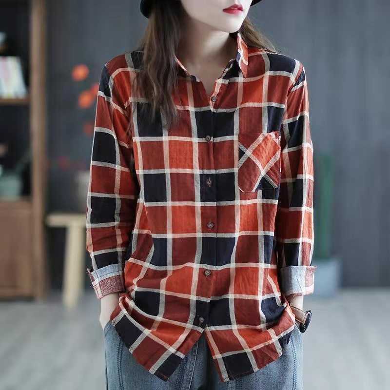 Spring Women Loose Long Sleeve Pockets Design Blouse Single Breasted Turn-down Collar Plaid Cotton Linen Casual Shirts W92 210608, Yellow
Spring Women Loose Long Sleeve Pockets Design Blouse Single Breasted Turn-down Collar Plaid Cotton Linen Casual Shirts W92 210608, Yellow