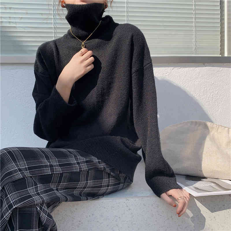 Spring Autumn OL Minimalist Outwear Pullover Tops Warm Winter Bottoming Sweater Women Elegant Knitted Sweaters 210421