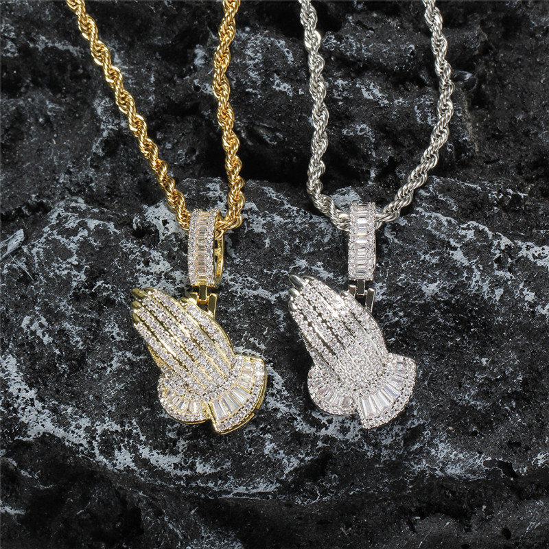 Hip Hop Iced Out Pendant Praying Hands Necklace Gold Silver Plated Micro Paved Cubic Zircon Bling Jewelry Gift
Hip Hop Iced Out Pendant Praying Hands Necklace Gold Silver Plated Micro Paved Cubic Zircon Bling Jewelry Gift