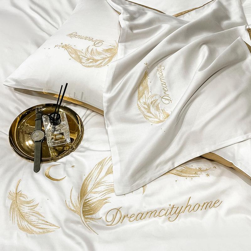 4pcs Solid Color Bedding Set Cotton Sheets For Bed Linen Embroidery Duvet Cover Quality And Pillowcases Sets