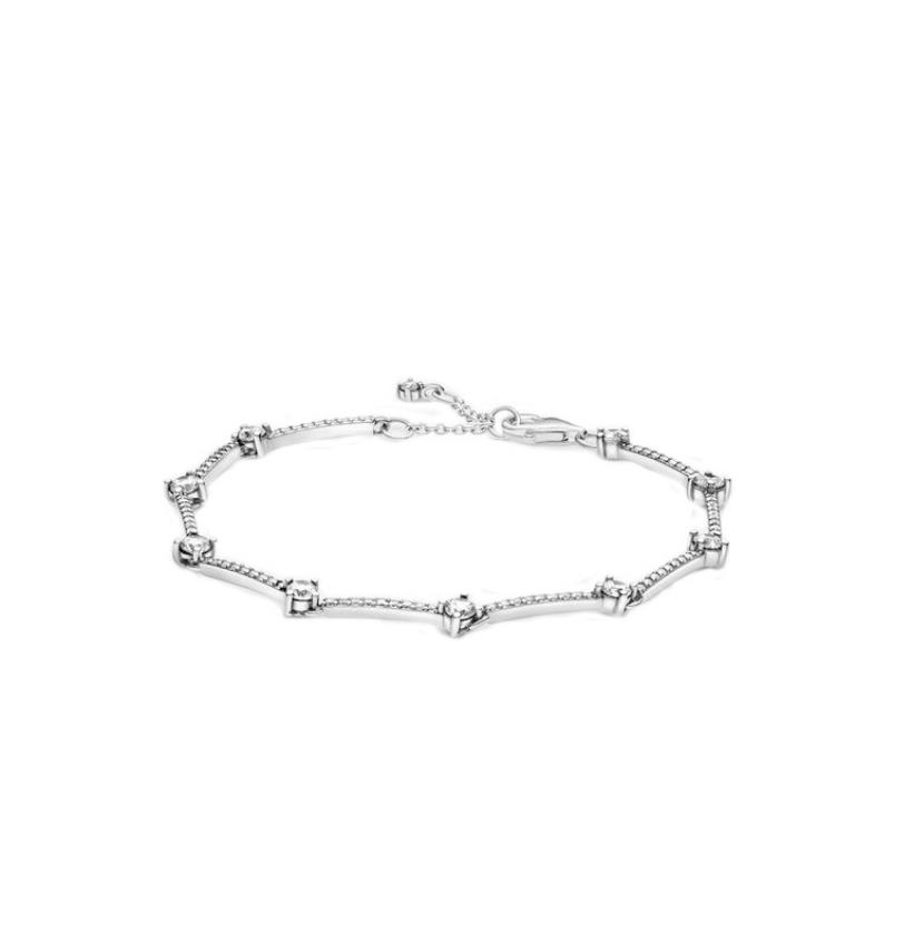 925 Sterling Silver sparkling star Charms diamond Bracelets with box Fit European girl lady Beads Jewelry Bangle Real Bracelet for Women
