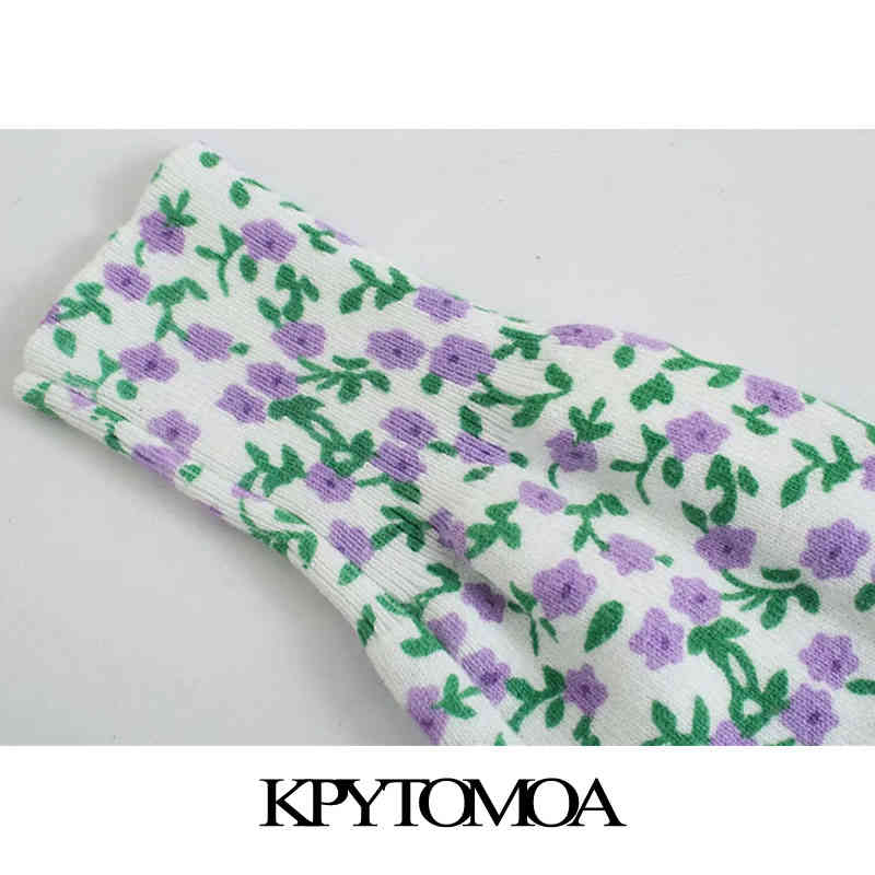 Women Fashion Floral Jacquard Cropped Knitted Cardigan Sweater Long Sleeve Female Outerwear Chic Tops 210420