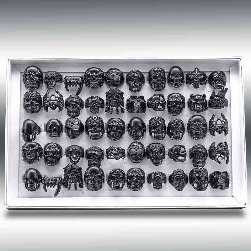 20pcs Skull Ring Punk Vintage Skeleton Rings Gold/Black Mens Mixed Rings Jewelry Wholesale Lots Party Gift 211012