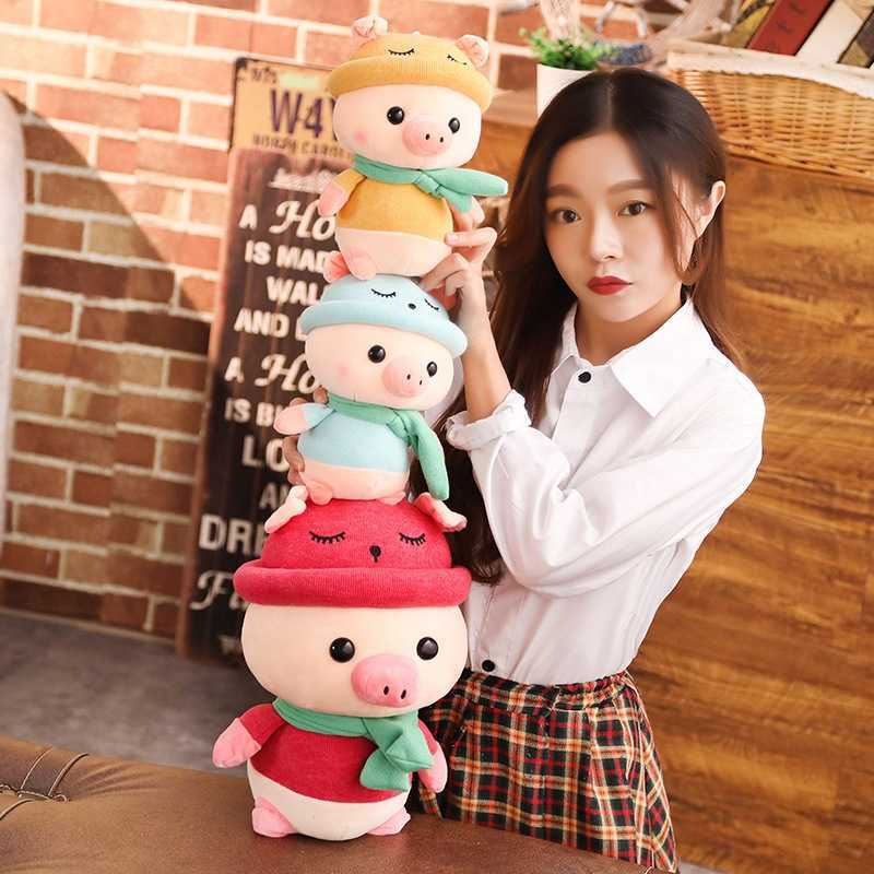 25 35 50cm Cute Scarf Pig Plush Toys Colorful Pig with Clothes Stuffed Cute Pig Plush Toys for Children Kids Appease Doll Gift Q0727