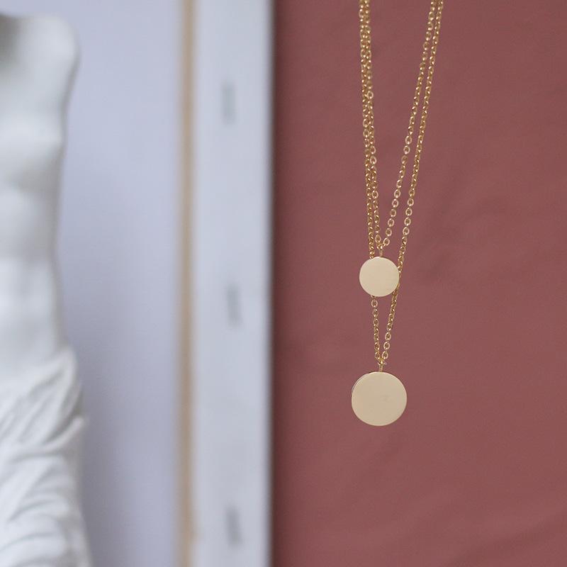 Pendant Necklaces Stainless Steel Round Blank Tag Necklace Double Layered Clavicle Chain Gold Color Mirror Polished
Pendant Necklaces Stainless Steel Round Blank Tag Necklace Double Layered Clavicle Chain Gold Color Mirror Polished