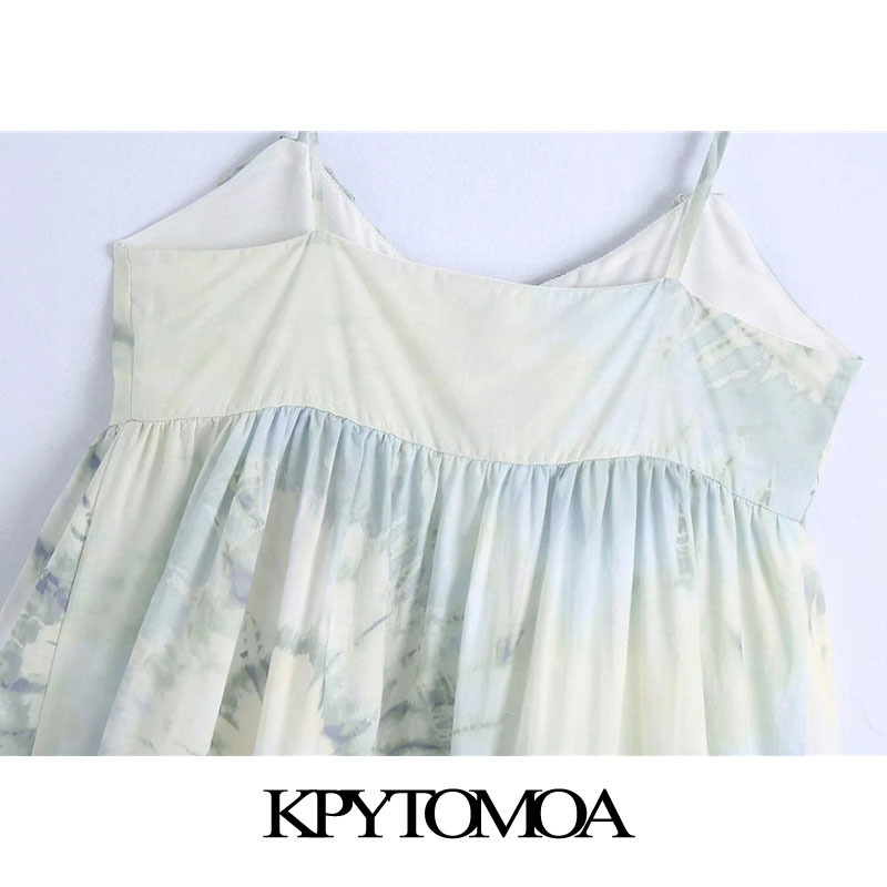 Women Chic Fashion With Ruffles Tie-dye Print Mini Dress Backless Thin Straps Female Dresses Vestidos 210420