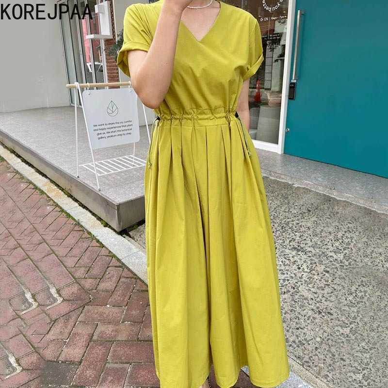 Korejpaa Women Dress Summer Korean Chic Ladies Elegant Temperament V-Neck Drawstring Pleated Design Puff Sleeve Vestidos 210526, Yellow
Korejpaa Women Dress Summer Korean Chic Ladies Elegant Temperament V-Neck Drawstring Pleated Design Puff Sleeve Vestidos 210526, Yellow