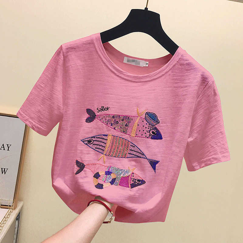 Poleras Mujer De Moda Cartoon Sequined Embroidery T Shirt Women Tshirt Summer Tops T- Korean Cotton Tee Femme 210615, White
Poleras Mujer De Moda Cartoon Sequined Embroidery T Shirt Women Tshirt Summer Tops T- Korean Cotton Tee Femme 210615, White