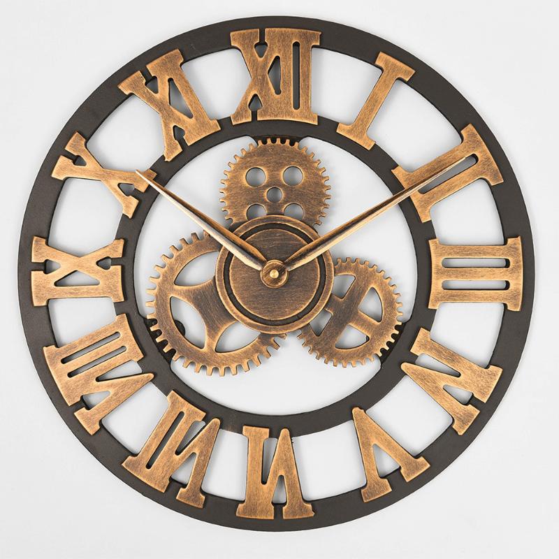Wall Clocks Handmade Oversized 3D Retro Rustic Decorative Luxury Art Big Gear Wooden Vintage Large Clock On The Stereoscopic
