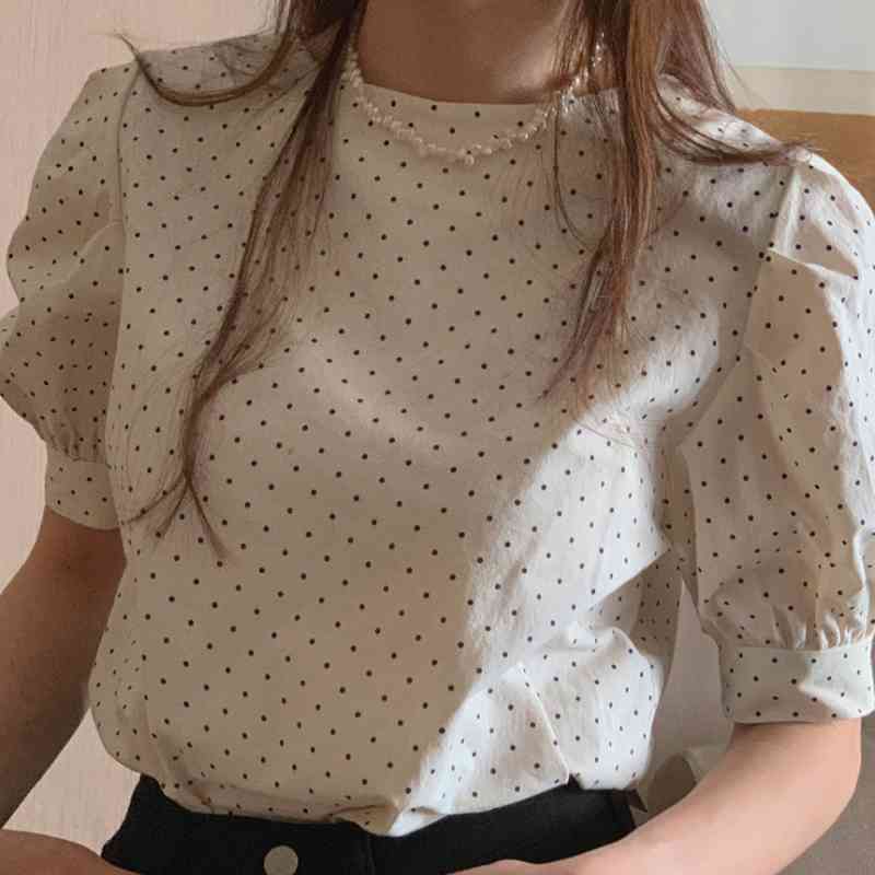 Nomikuma Causal Korean Dot Blouse Shirt Puff Short Sleeve O-neck Womens Tops Spring Summer O-neck Sweet Blusas Mujer 6H265 210427