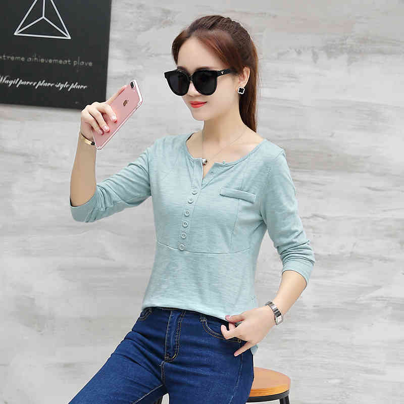 women tops long sleeved blouses casual slim clothing solid plus size D204 30 210506