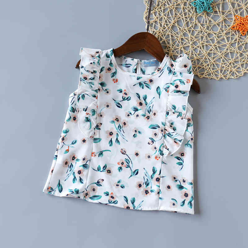 Fashion Flowers Flying Sleeves T-shirt + Solid Color Shorts Children's Clothes Summer Girls Clothing Set 210515