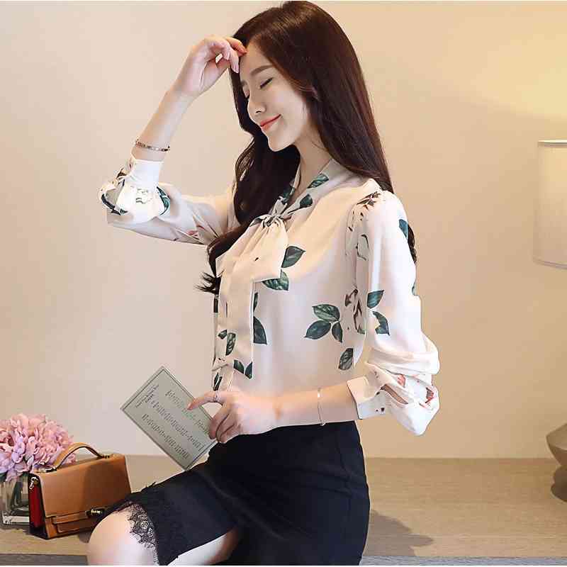 Autumn long sleeve women shirts chiffon floral printed tops and blouse fashion female clothes causal blusa 0885 40 210506